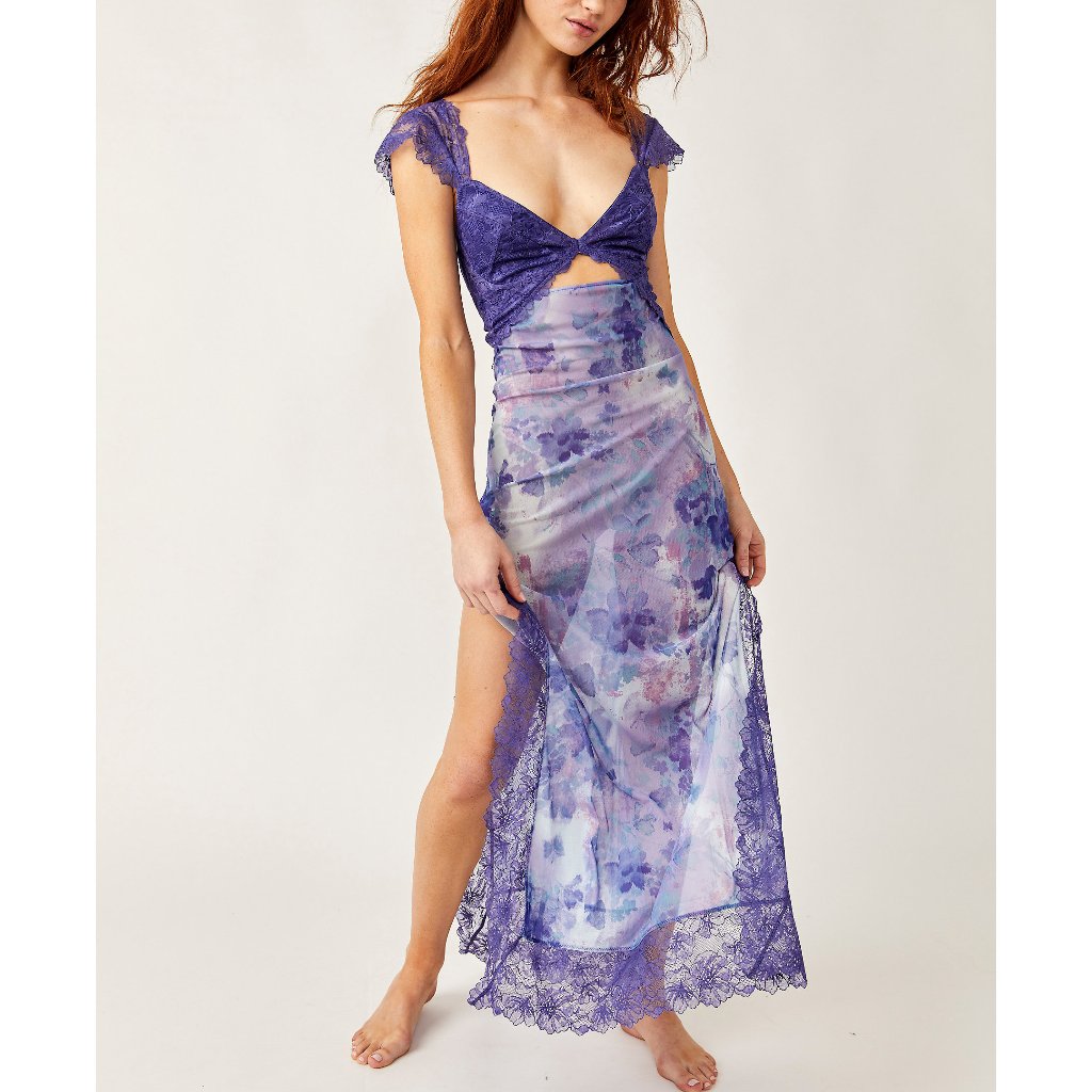 Free People Purple Floral Lace Slip Dress